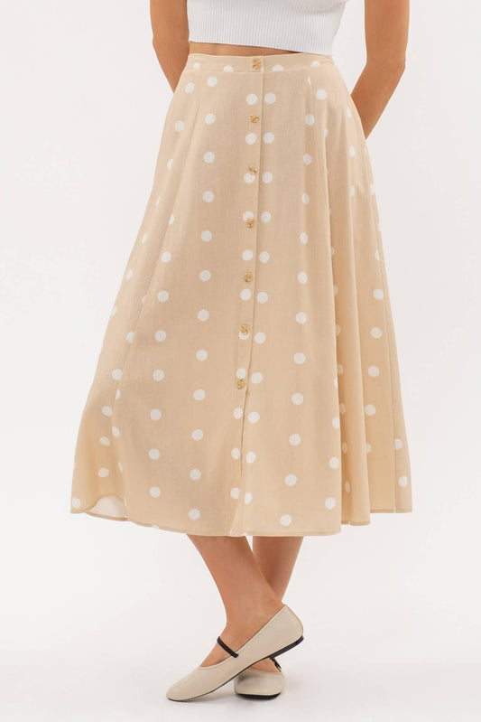 Polka Dots Button Down Midi Skirt
