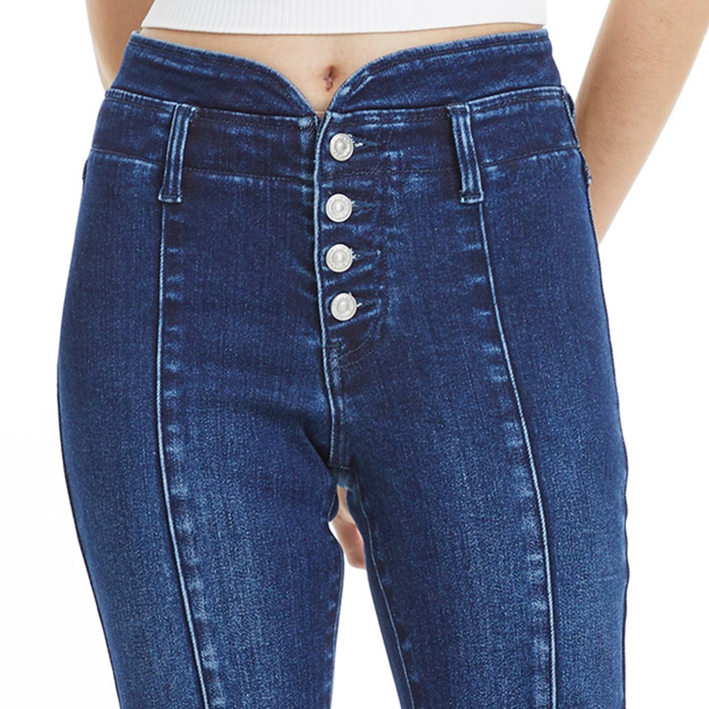 Mid Rise Button Fly Flare Jeans