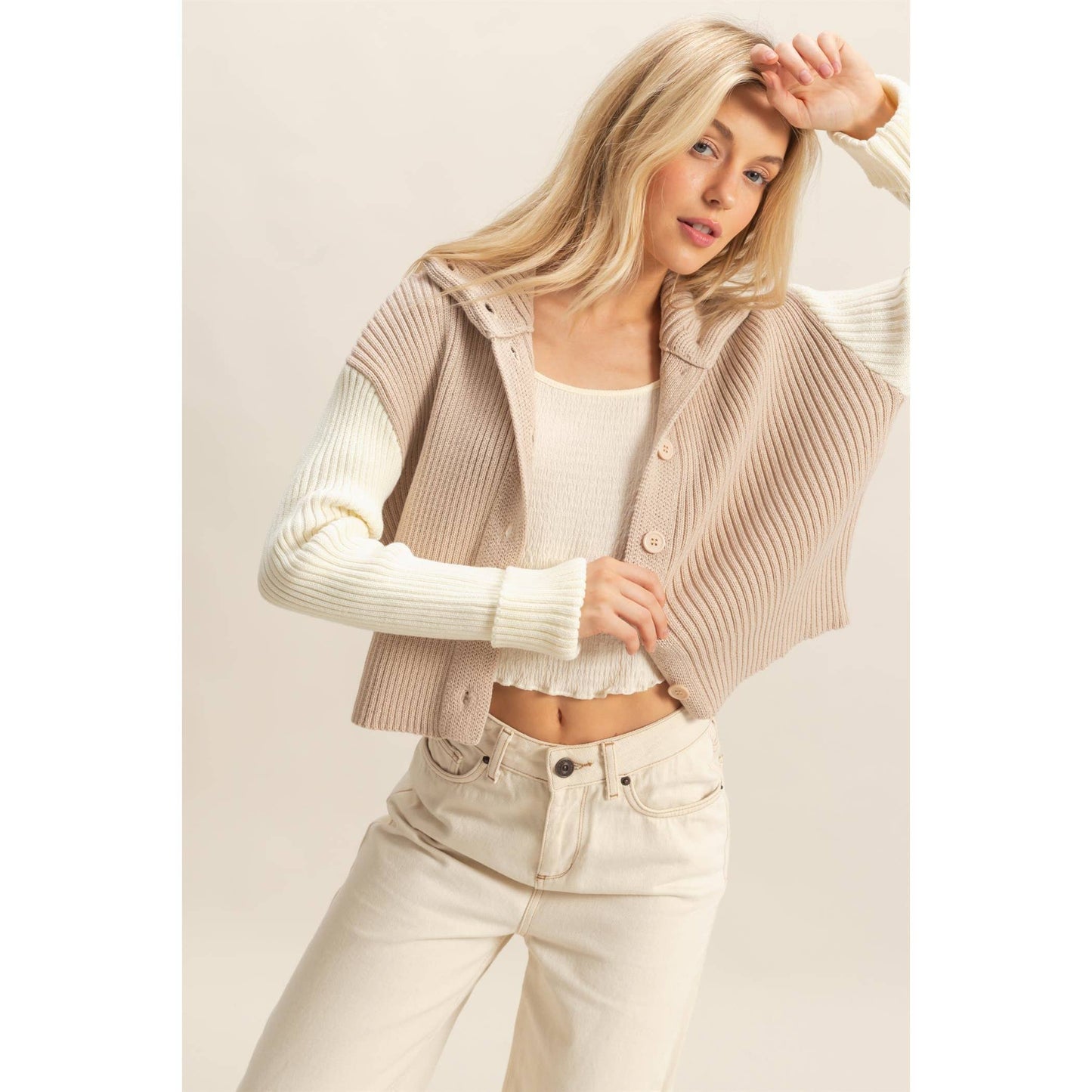 Contrasting Sleeves Sweater Cardigan