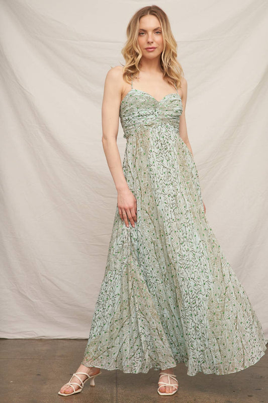 Sage Sleeveless Cut-Out Back Tie Maxi Dress