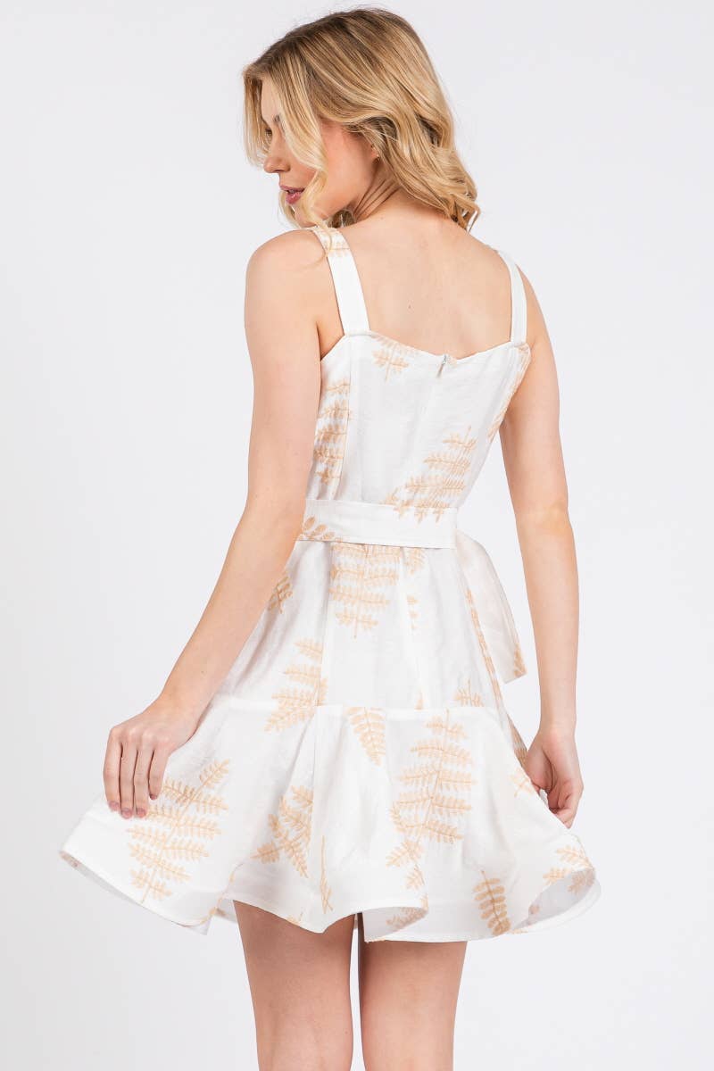 Embroidery Sleeveless Mini Dress With Belt