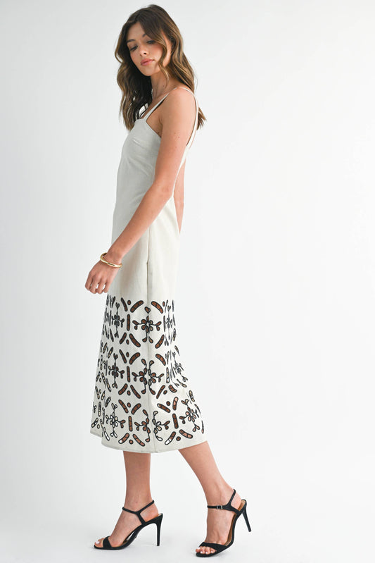 Linen Shift Dress with Embroidery