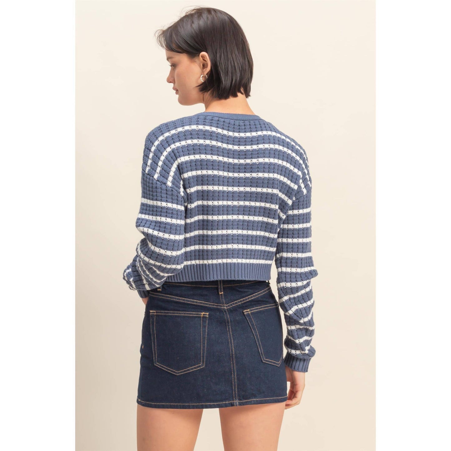 Striped Long Sleeve Buttoned Sweater Cardigan