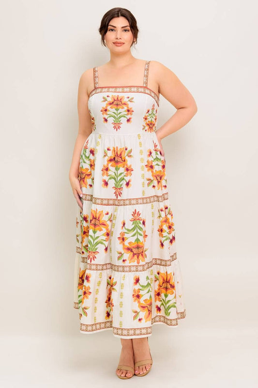 Floral Print Tiered Midi Dress