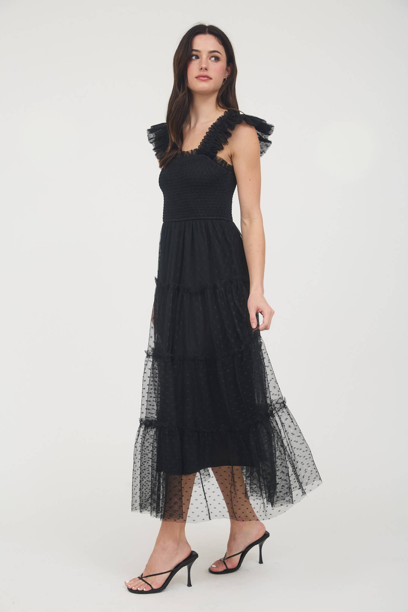 Swiss Dot Black Midi Dress