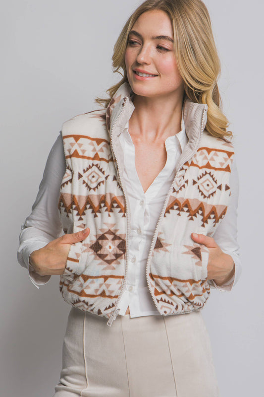 Aztec Print Reversible Corduroy Puffer Vest
