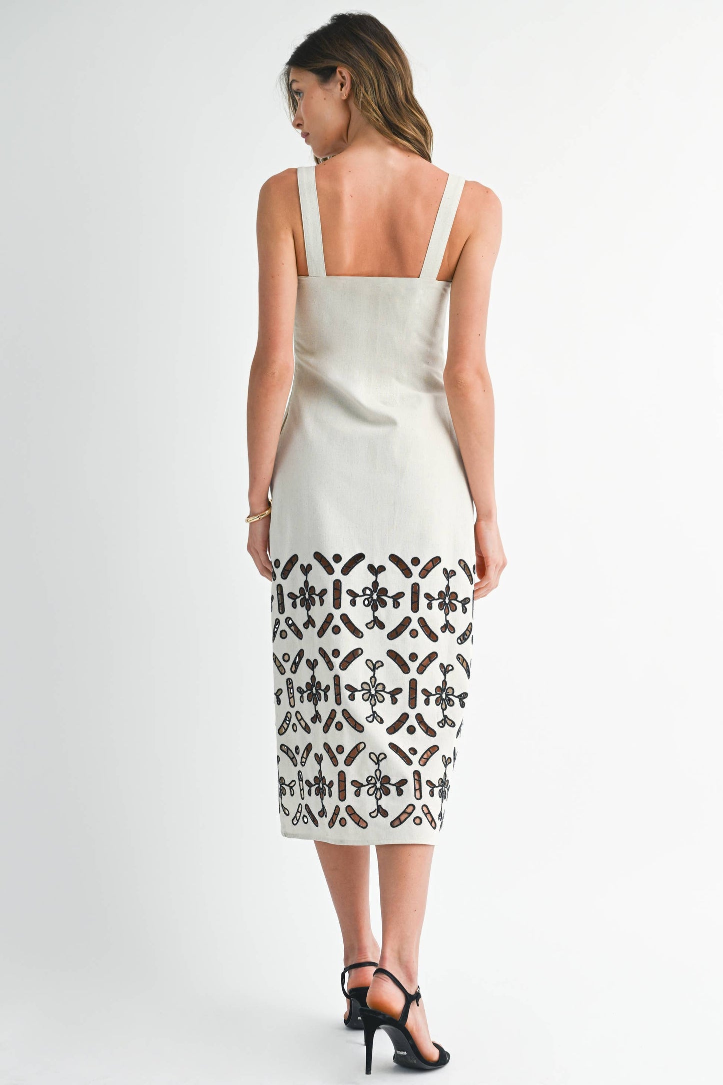 Linen Shift Dress with Embroidery