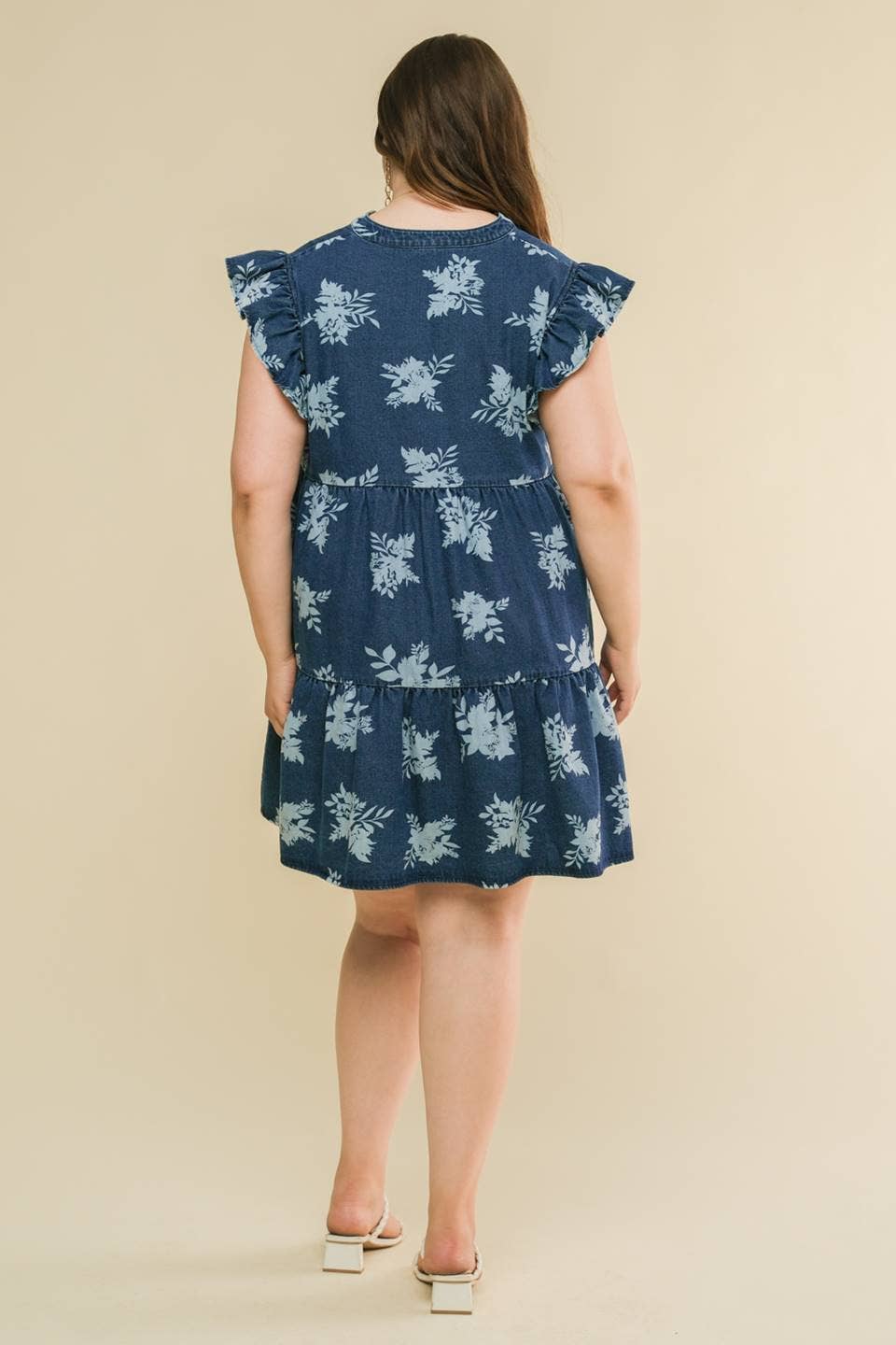 Plus Size Printed Denim Mini Dress