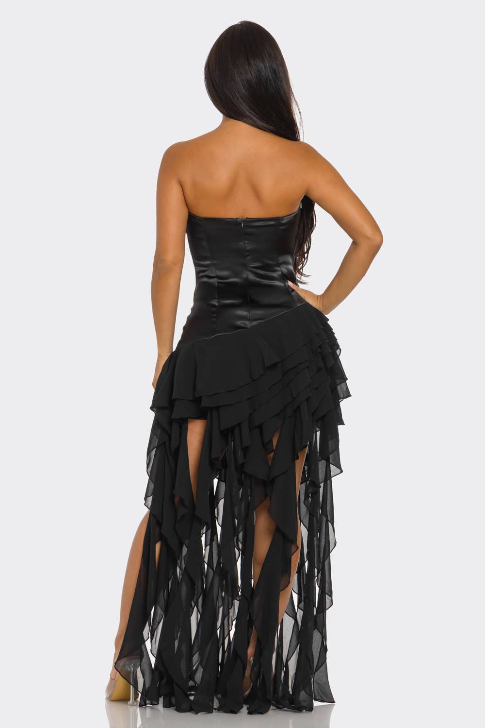 Ruffed Hem Sweetheart Maxi Dress