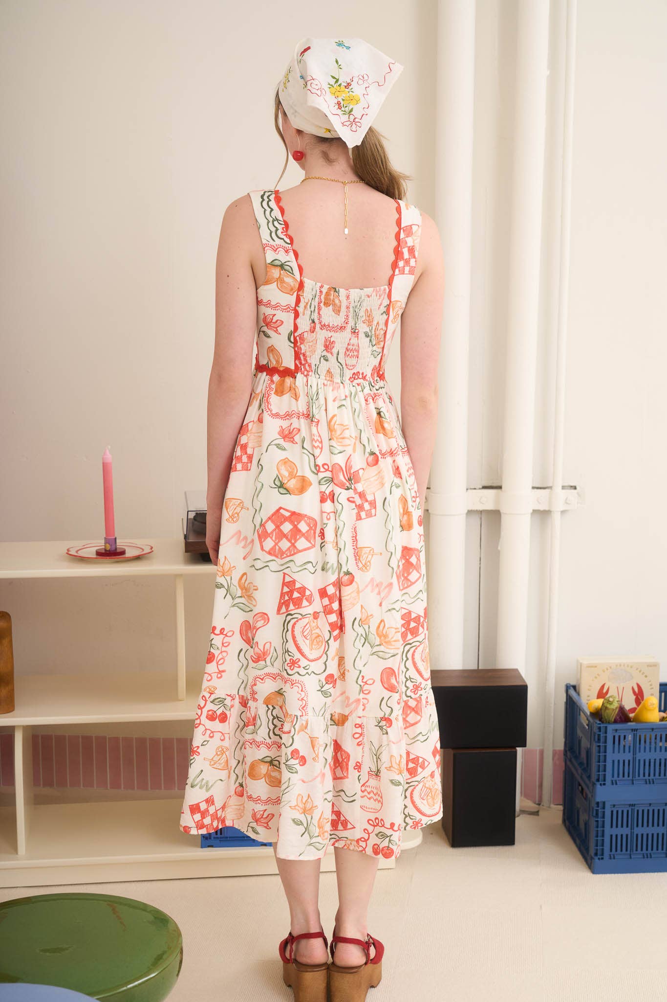 Picnic Print Midi Dress
