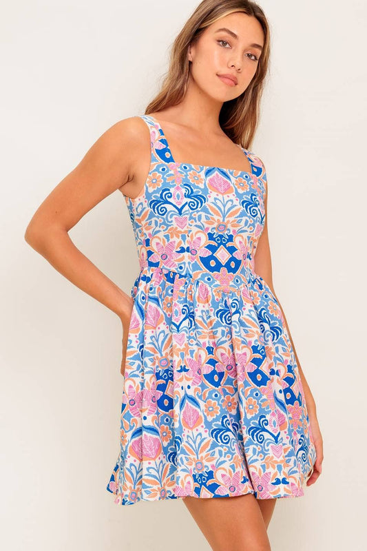 Denim Floral Print Mini Dress