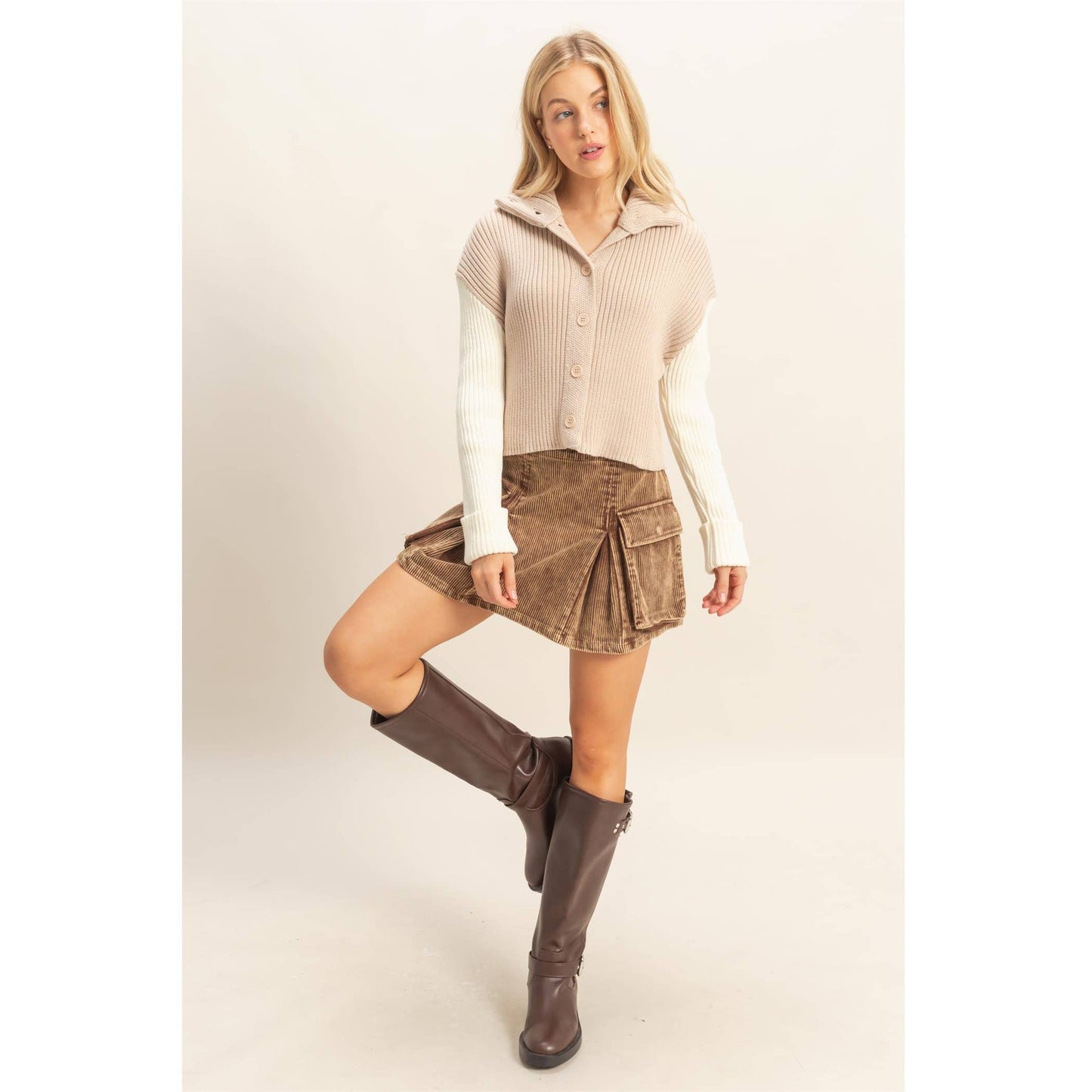 Contrasting Sleeves Sweater Cardigan