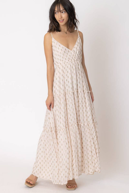 Cream Metallic Polka Dot Sleeveless Maxi Dress