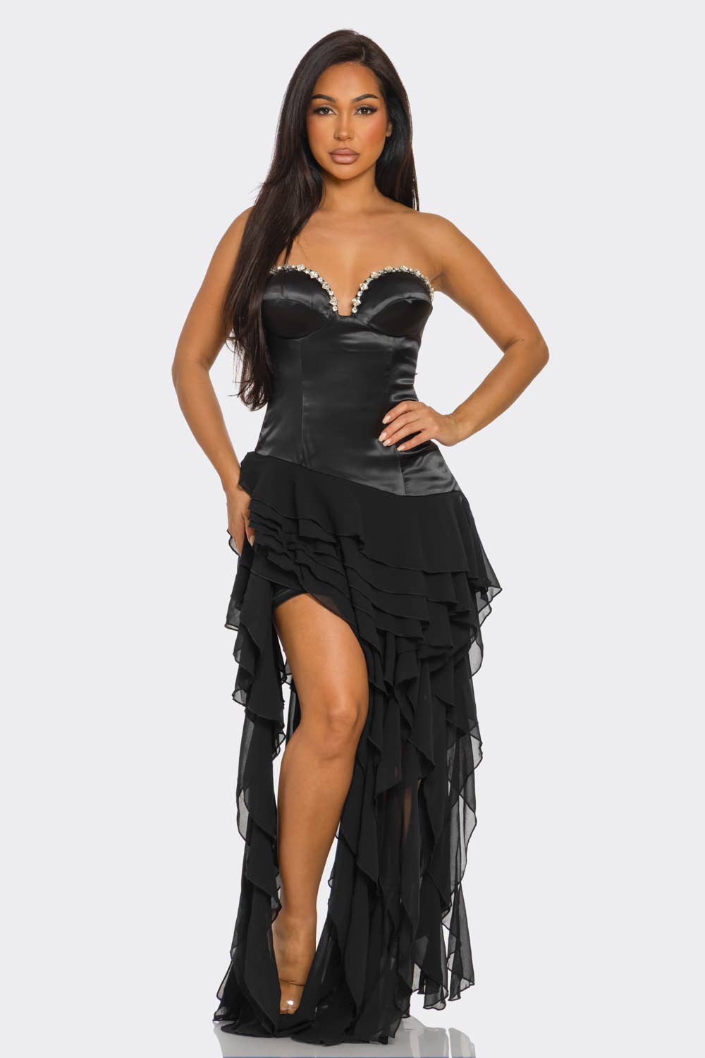 Ruffed Hem Sweetheart Maxi Dress