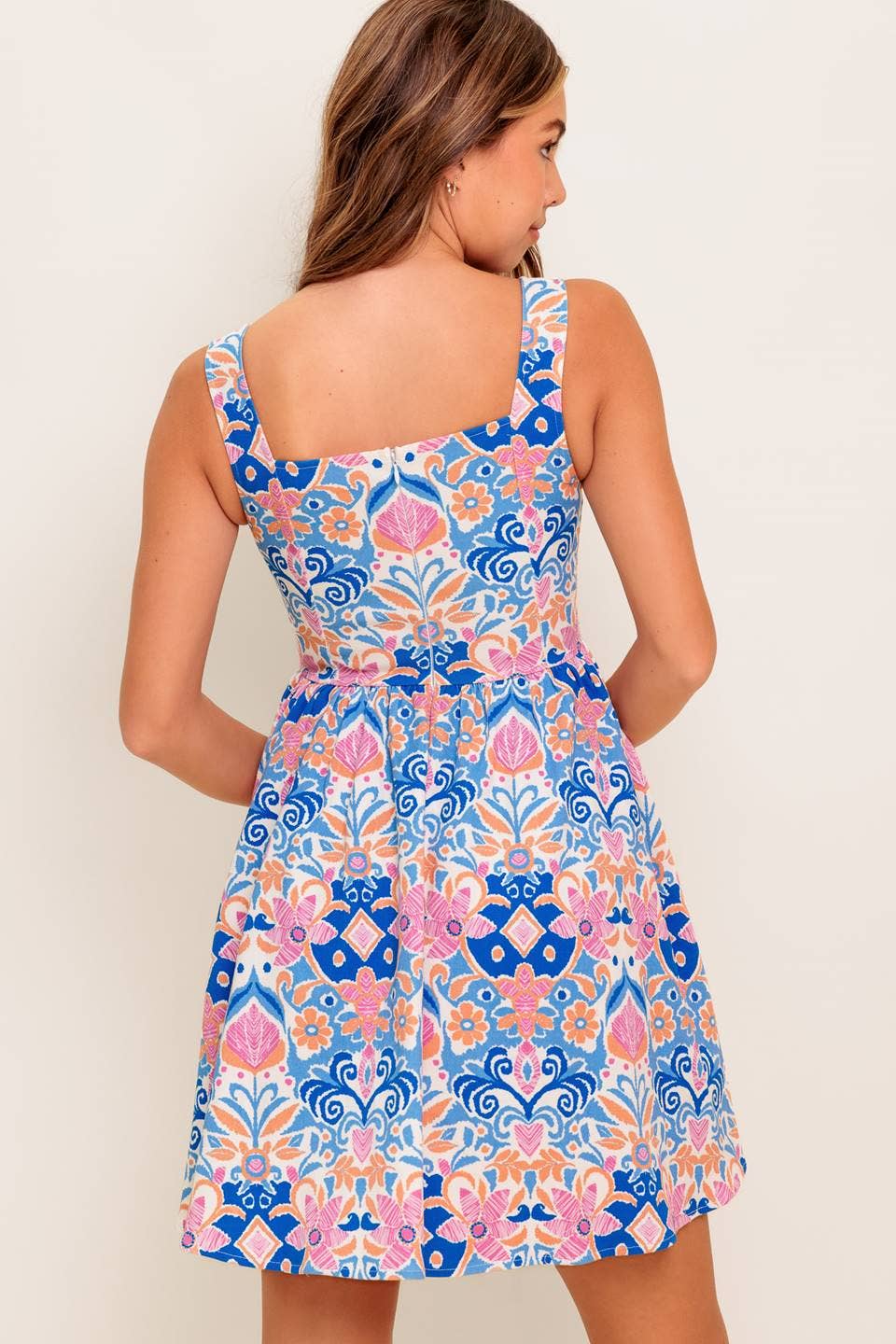 Denim Floral Print Mini Dress