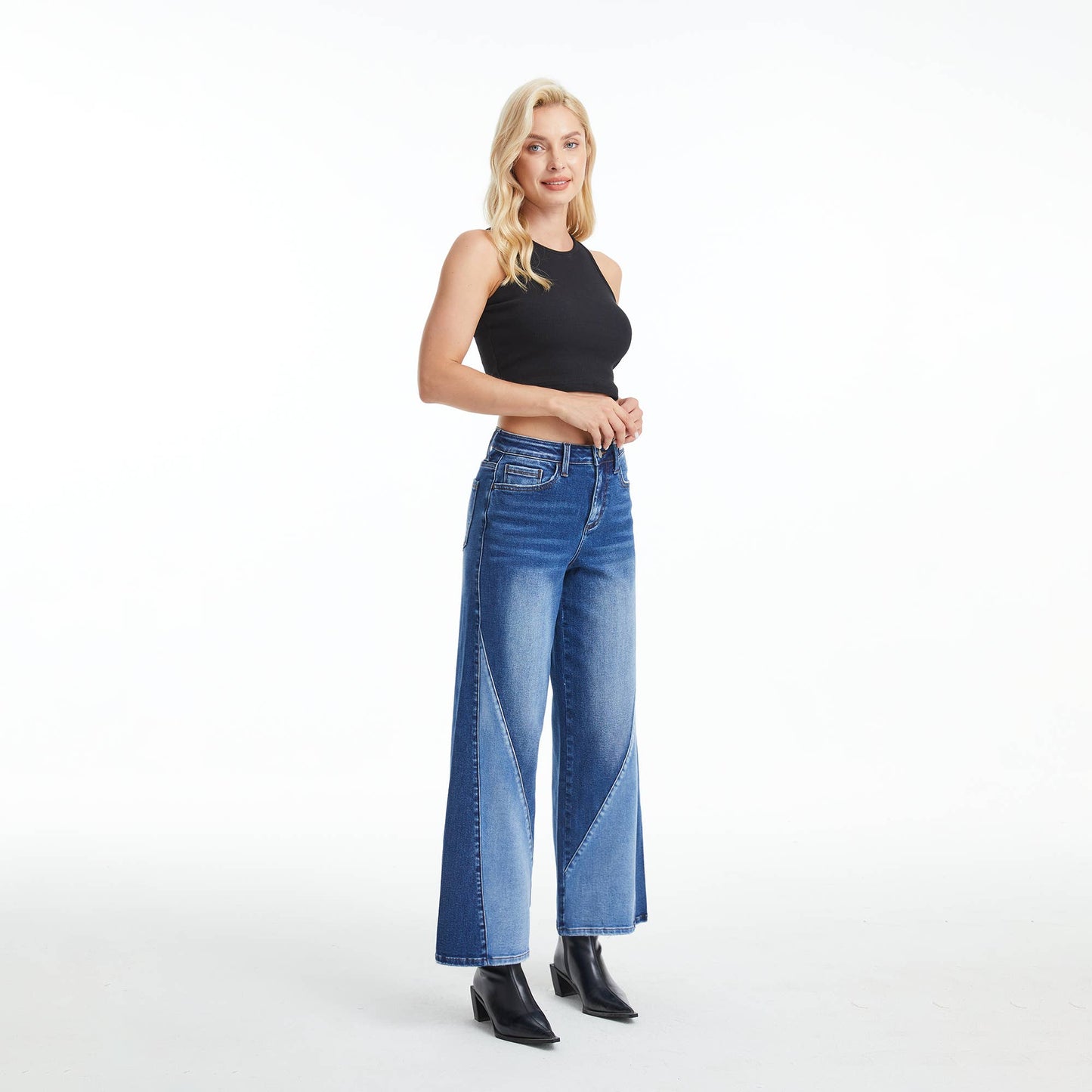 High Rise Two Tone Jeans