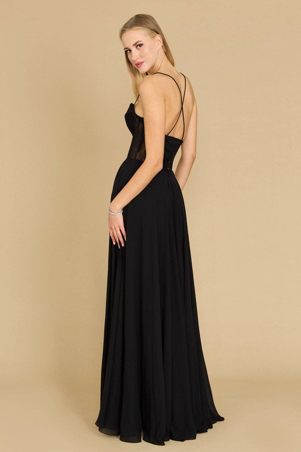 Black Chiffon Corset Maxi Dress