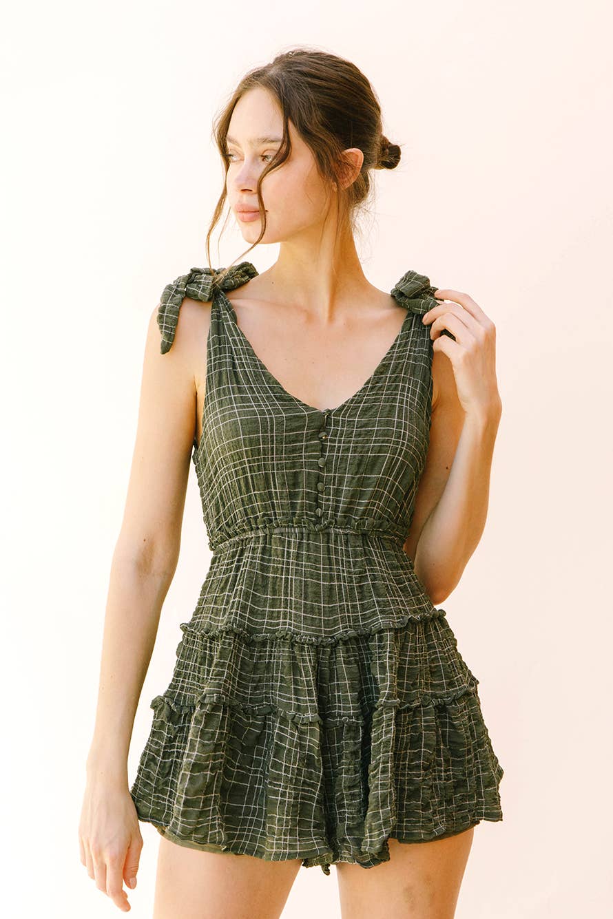 Green Plaid Romper