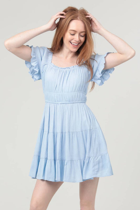 Swiss Dot Ruffled Short Sleeve Tiered Mini Dress