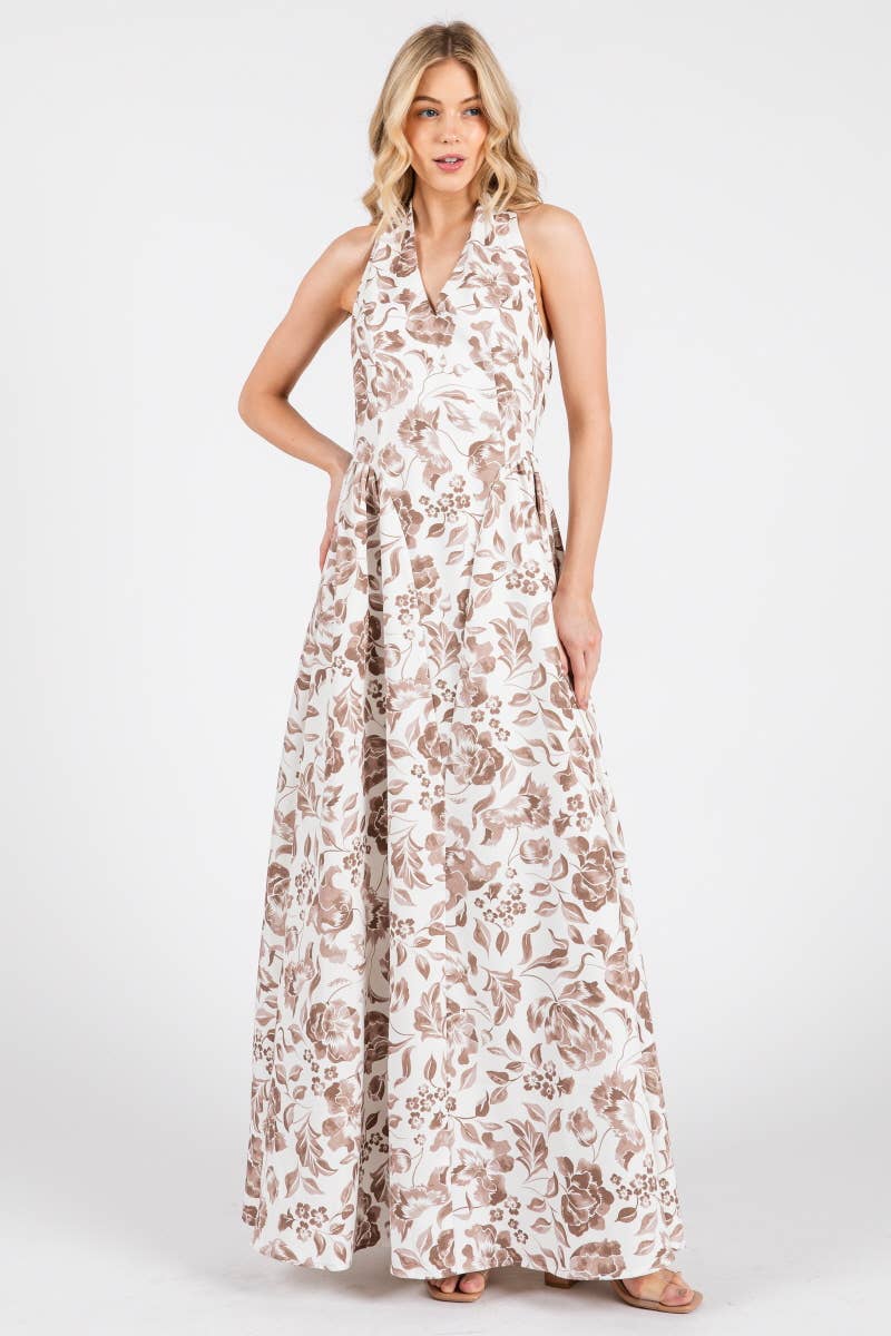 Floral Print Halter Maxi Dress
