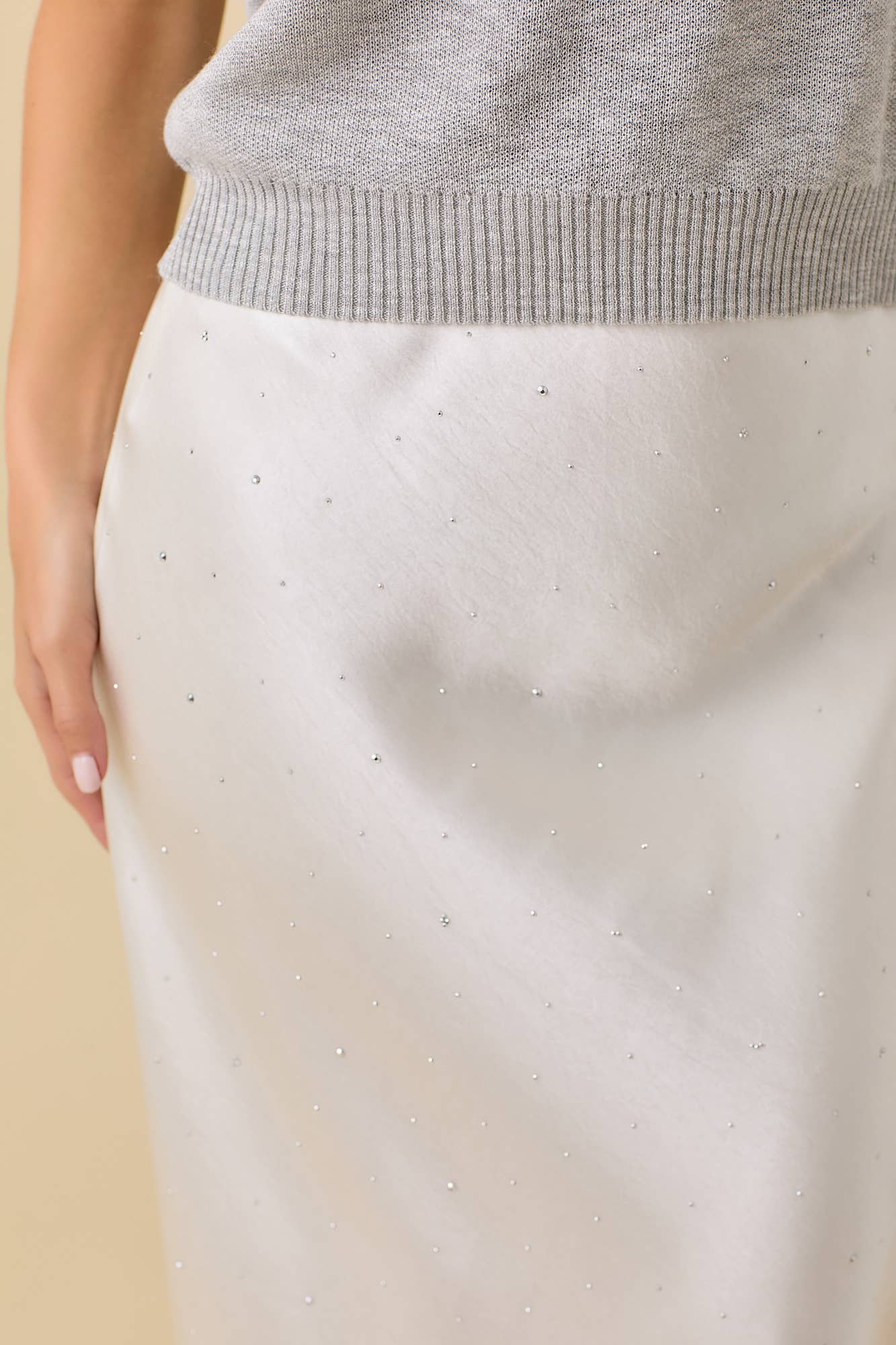 Satin Maxi Skirt With Rhinestone