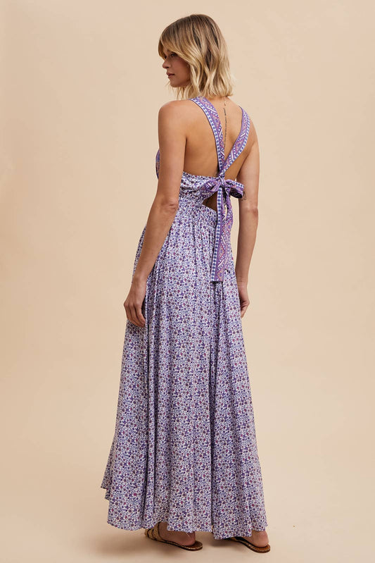 Dusty Indigo Floral Print Maxi Dress