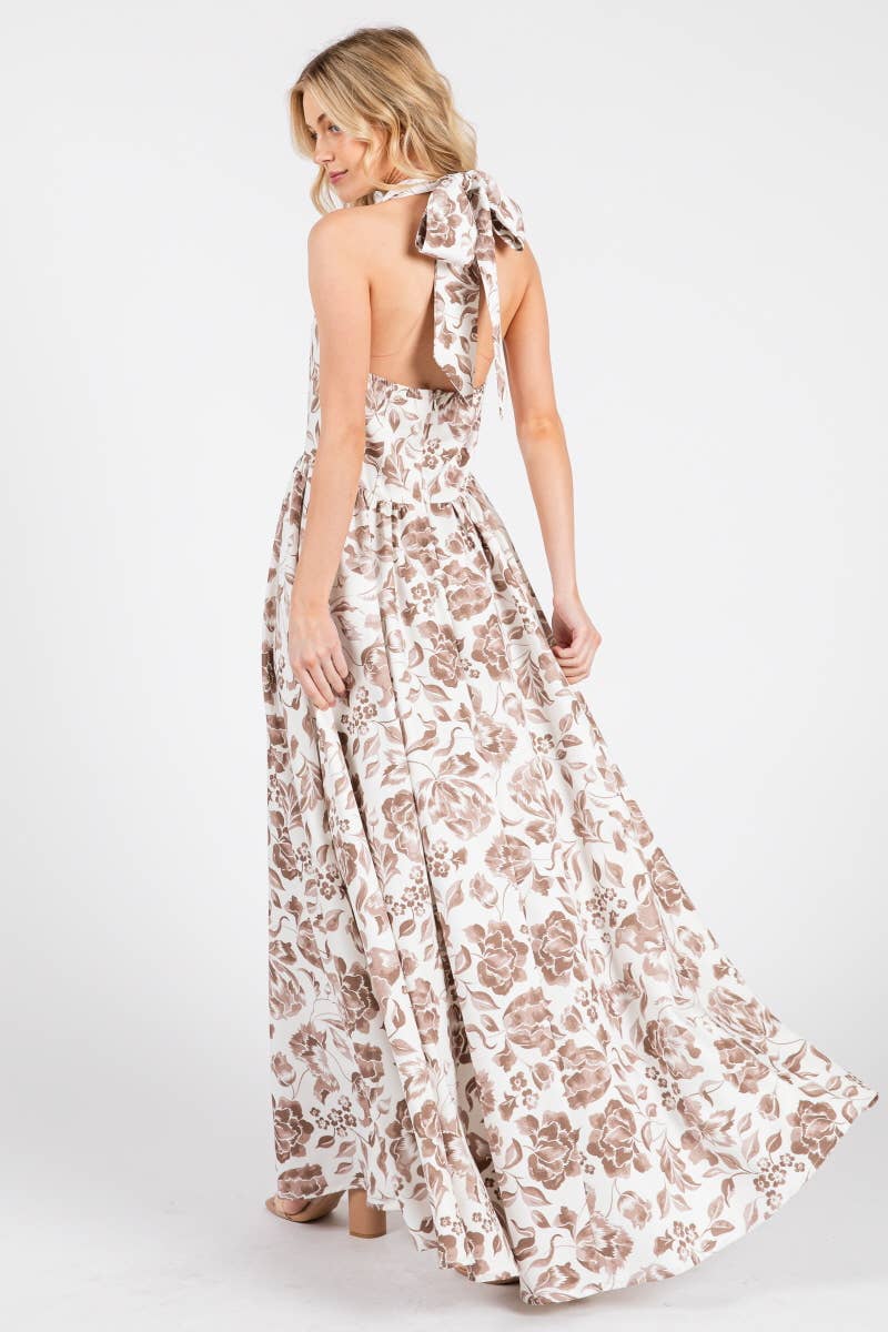 Floral Print Halter Maxi Dress