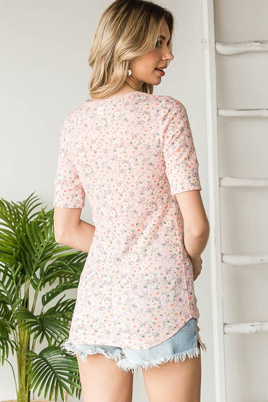 Floral Button Front Women's Knit Top