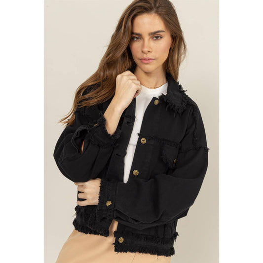 Oversized Frayed Denim Jacket