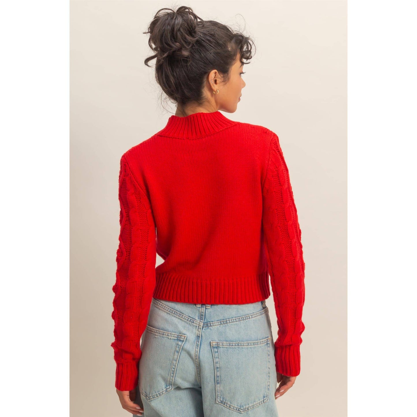 Textured Cable-Knit High Neck Sweater