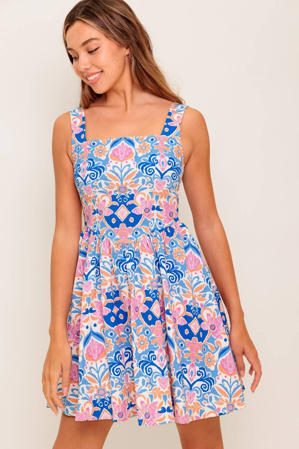 Denim Floral Print Mini Dress
