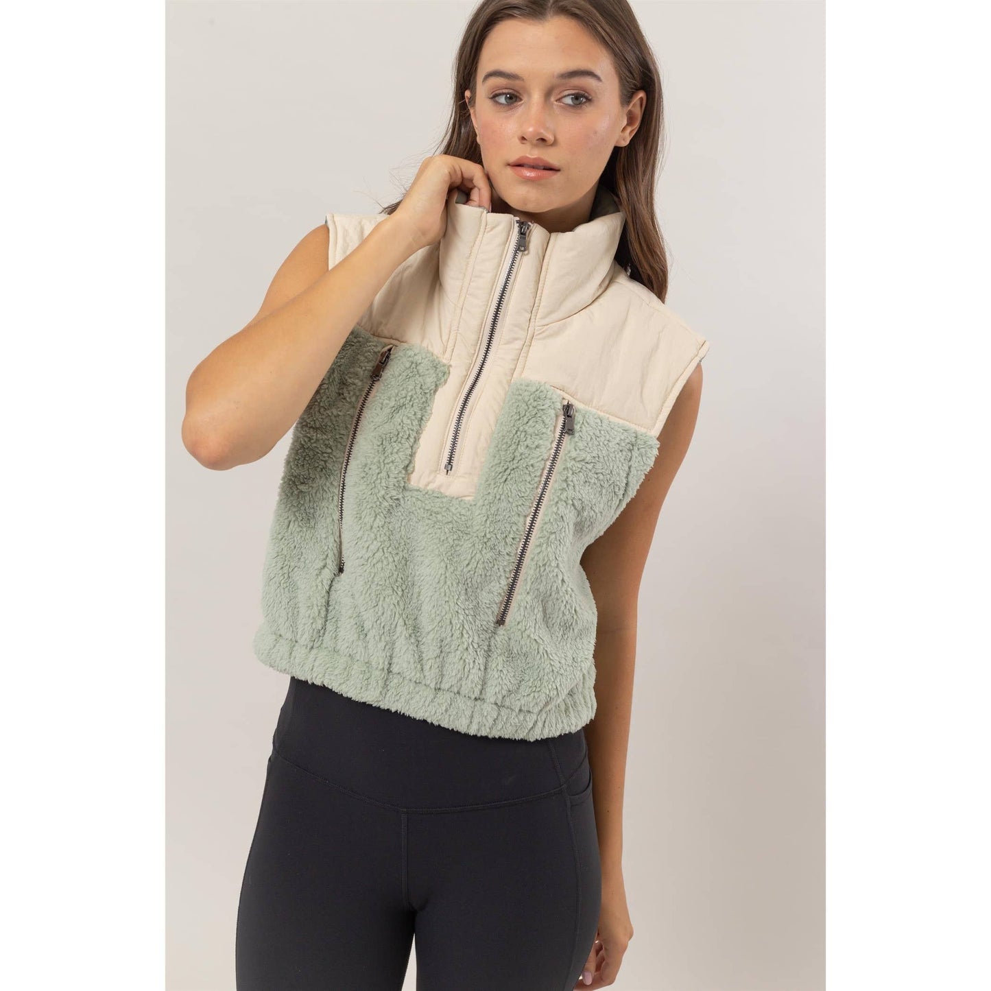 Faux Shearling Half-Zip Vest