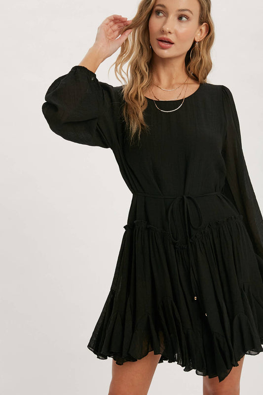Black Ruffled Swing Dress