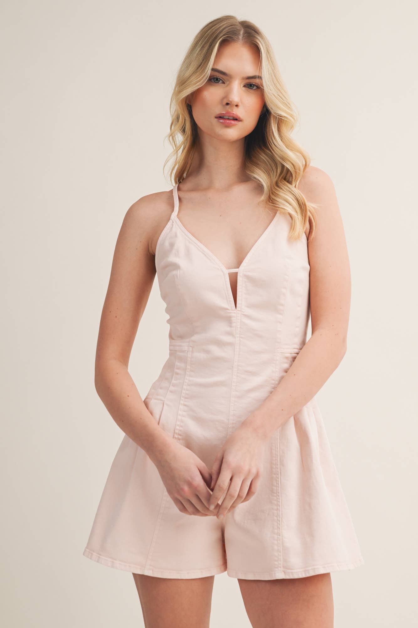 V-Neck Pleated Romper